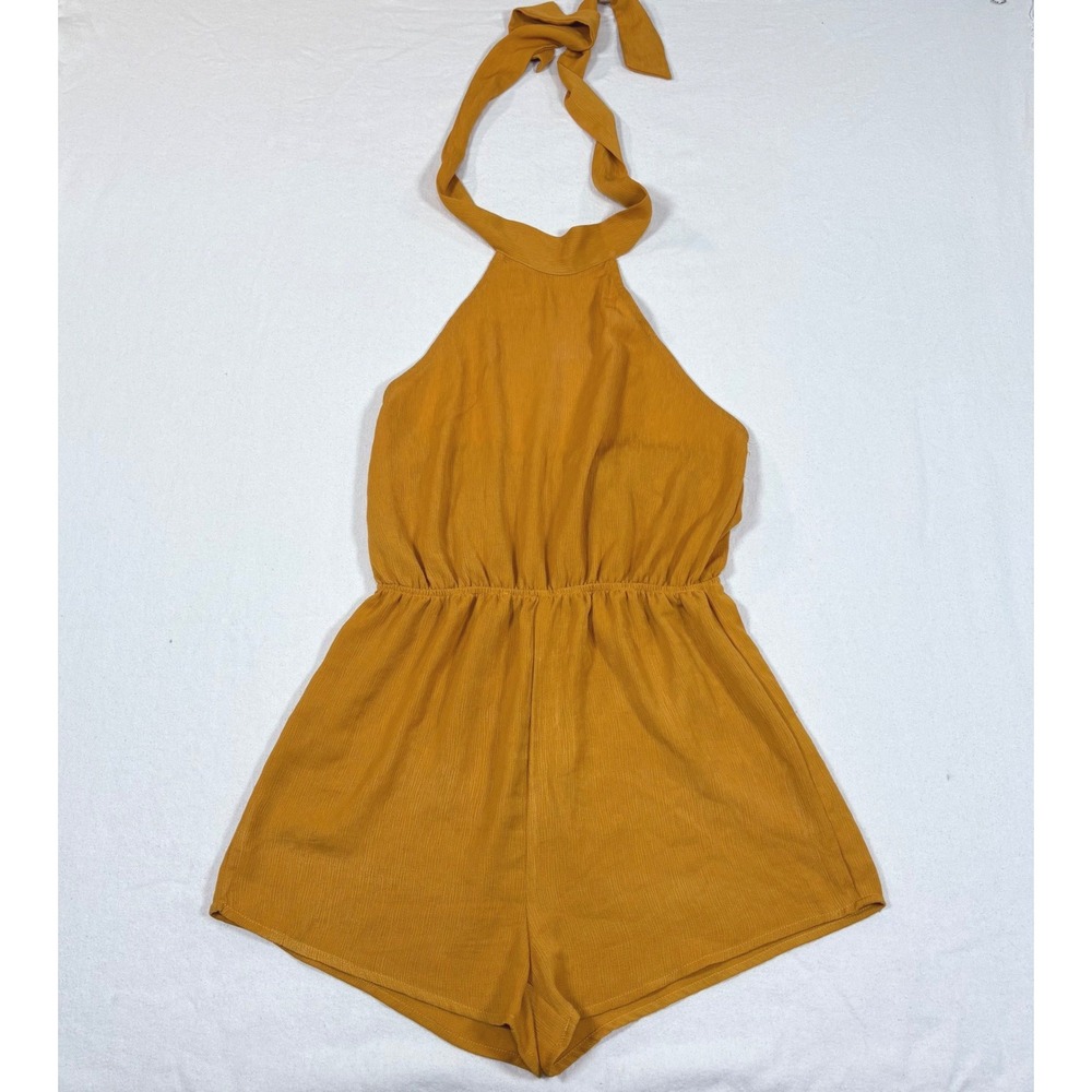 Sabo Skirt Womens Mustard Yellow Halter Tie Neck Elastic Waist Romper XS Solid